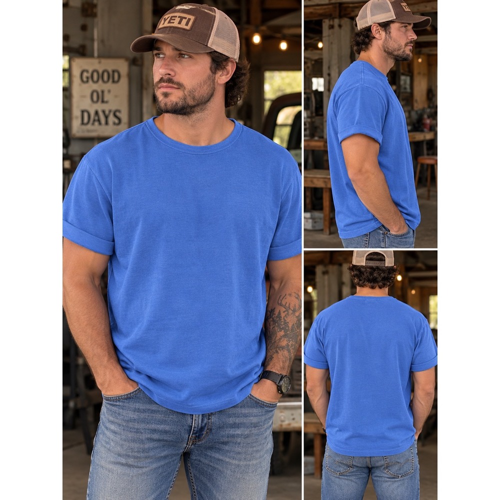 Republic Ribbed Knit T-Shirt Large Blue vintage
